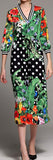 Floral & Polka Dot Print Drawstring Dress
