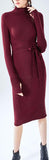 Ribbed Knit Tie-Belt Stretch Sweater-Dress