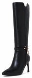 Black Mid-Calf Leather Boots with Locket