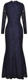 Long Blue Lace-Overlay Gown