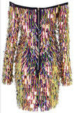 Multicolored Tinsel-Sequined Stretch Off-the-Shoulder Mini Party Dress