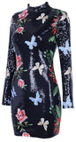Butterfly & Floral-Embroidered Sequined Mini Dress - Black or Pink