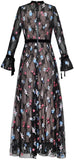 Floral-Embroidered Mesh-Overlay Gown