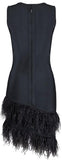Feather Trimmed Asymmetric Mini Dress, Black or White