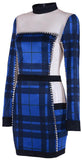 Blue Plaid Studded Stretch Mini Dress