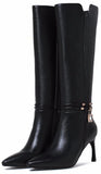 Black Mid-Calf Leather Boots with Locket