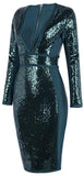 Emerald Green Sequin-Embellished Stretch V-Neck Dress