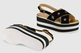 Embroidered Velvet Crossover Platform Sandals