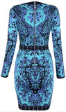 Blue Paisley Lace-Up Stretch Mini Dress