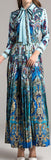 Paisley Peacock Print Dress with Neck-Tie