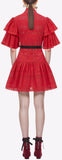 Broderie Anglaise Stripe Dress in Red