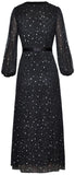 Black Wrap Star-Embroidered Midi Dress