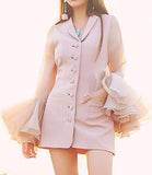 Pink Blazer with Long Flared Voile Sleeves