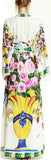Floral & Vase Print Maxi Robe-Dress