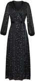 Black Wrap Star-Embroidered Midi Dress