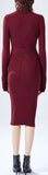 Ribbed Knit Tie-Belt Stretch Sweater-Dress