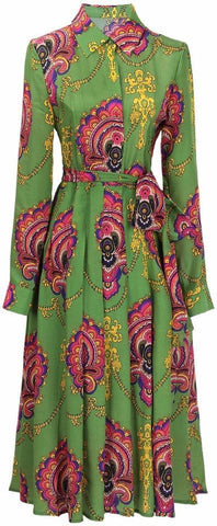 Paisley Print Silk Dress with Sash