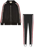 Black Crystal-Beaded Stripe Hoodie & Stirrup Pant Set