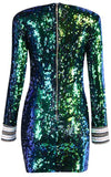 Green Sequin-Embellished Long-Sleeve Mini Dress