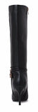 Black Mid-Calf Leather Boots with Locket