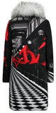 Printed Feather-Fill Fur-Trim Coat