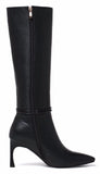 Black Mid-Calf Leather Boots with Locket