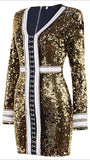 Gold Sequin-Embellished Long-Sleeve Mini Dress