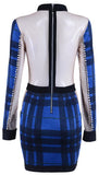 Blue Plaid Studded Stretch Mini Dress