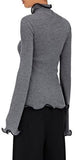 Ruffled Rib Turtleneck Sweater - Dark Blue or Grey