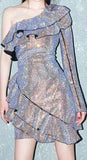 Ruffled Embellished One-Sleeve Cocktail Dress