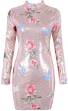 Butterfly & Floral-Embroidered Sequined Mini Dress - Black or Pink