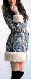 Fur-Trim Paisley Puffer Coat