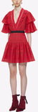 Broderie Anglaise Stripe Dress in Red