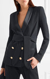 Belted Double-Breasted Crepe Blazer