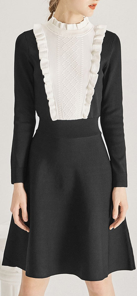 Bicolor Ruffle Knit Dress