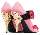 Jeweled-Heel Satin Mary Jane Pumps - Pink, Teal/Blue, Red