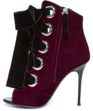 Lace-up Velvet Ankle Boots - Black or Burgundy