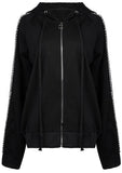 Black Crystal-Beaded Stripe Hoodie & Stirrup Pant Set