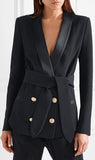 Belted Double-Breasted Crepe Blazer
