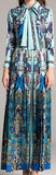 Paisley Peacock Print Dress with Neck-Tie