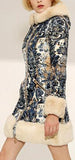 Fur-Trim Paisley Puffer Coat