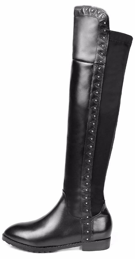 Studded Black Leather Knee Boots
