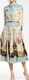 Shell & Starfish Printed Shirt with Necktie & Matching Midi Skirt