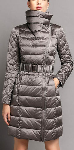 Panelled White Goose Filled Puffer Coat, Silvery Grey or Black