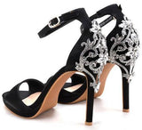 Embellished Satin Sandals - Black or Green