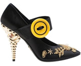 Jeweled-Heel Satin Mary Jane Pumps - Light Blue or Black