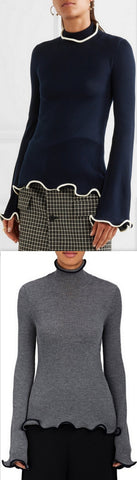 Ruffled Rib Turtleneck Sweater - Dark Blue or Grey
