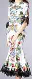 Printed Lace Trim Dress