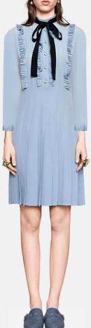 Ruffle Pleated Long-Sleeve Mini Dress