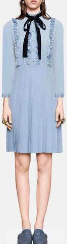 Ruffle Pleated Long-Sleeve Mini Dress